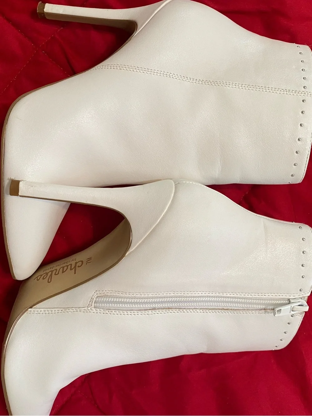 Charles David White studded Pointed Toe Stiletto Ankle Boots  7 concert party